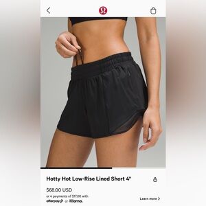 Hotty Hot Low-Rise Lined Short 4" Lululemon size 6